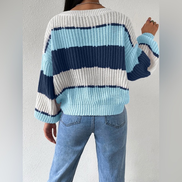 Striped Knit Round Neck Sweater